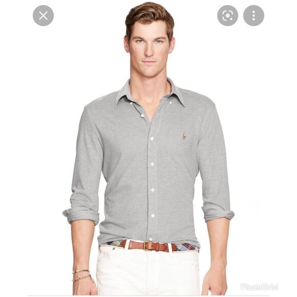 Polo Ralph Lauren Classic Fit Knit Dress Shirt Charcoal - Picture 1 of 11
